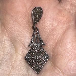 Sterling Silver Marcasite MO 925 Dangle Charm Pendant Signed Diamond Shape